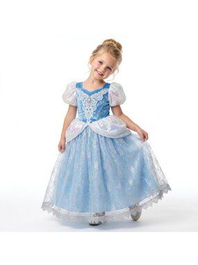 Girls Cinderella Princess Costume Dress Ice Blue Velvet Glitter Tulle Birthday P